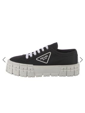 Prada Black Canvas Low-Top Sneaker with White Platform Sole